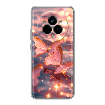 Силиконовый чехол на Realme 14 Pro с принтом бабочки розовые