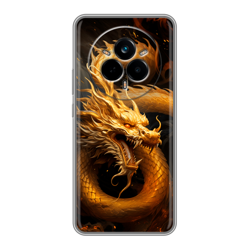 Силиконовый чехол на Realme 14 Pro с принтом Золотой дракон Силиконовый чехол на Realme 14 Pro с принтом Золотой дракон