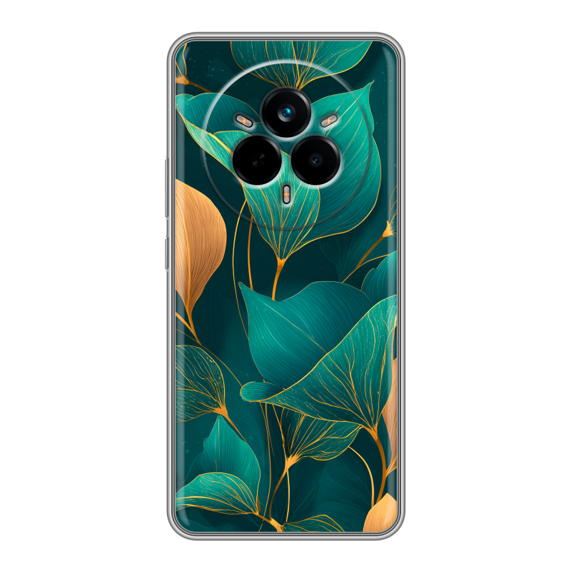 Силиконовый чехол на Realme 14 Pro с принтом Листья и золото Силиконовый чехол на Realme 14 Pro с принтом Листья и золото