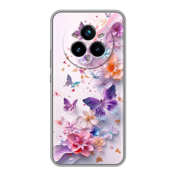 Силиконовый чехол на Realme 14 Pro Plus с принтом цветы бабочки Силиконовый чехол на Realme 14 Pro Plus с принтом цветы бабочки