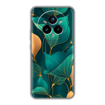 Силиконовый чехол на Realme 14 Pro Plus с принтом Листья и золото