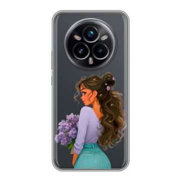 Силиконовый чехол на Realme 14 Pro Plus с принтом девушка цветы Силиконовый чехол на Realme 14 Pro Plus с принтом девушка цветы
