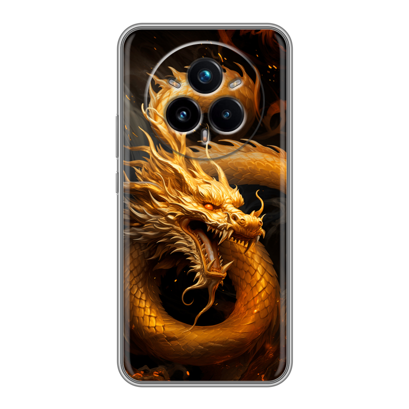 Силиконовый чехол на Realme 14 Pro Plus с принтом Золотой дракон Силиконовый чехол на Realme 14 Pro Plus с принтом Золотой дракон