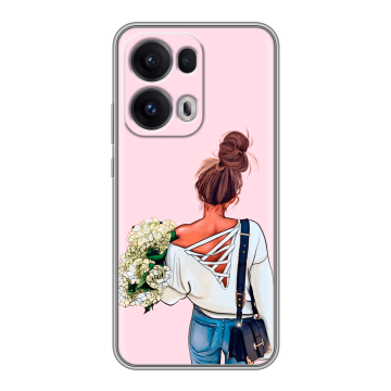 Силиконовый чехол на OPPO Reno13 Pro с принтом Девушка и букет Силиконовый чехол на OPPO Reno13 Pro с принтом Девушка и букет