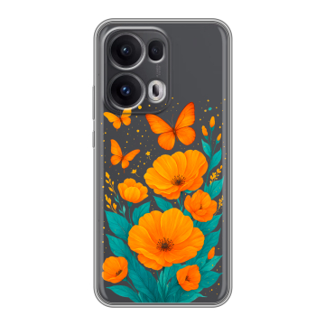 Силиконовый чехол на OPPO Reno13 Pro с принтом цветы бабочки