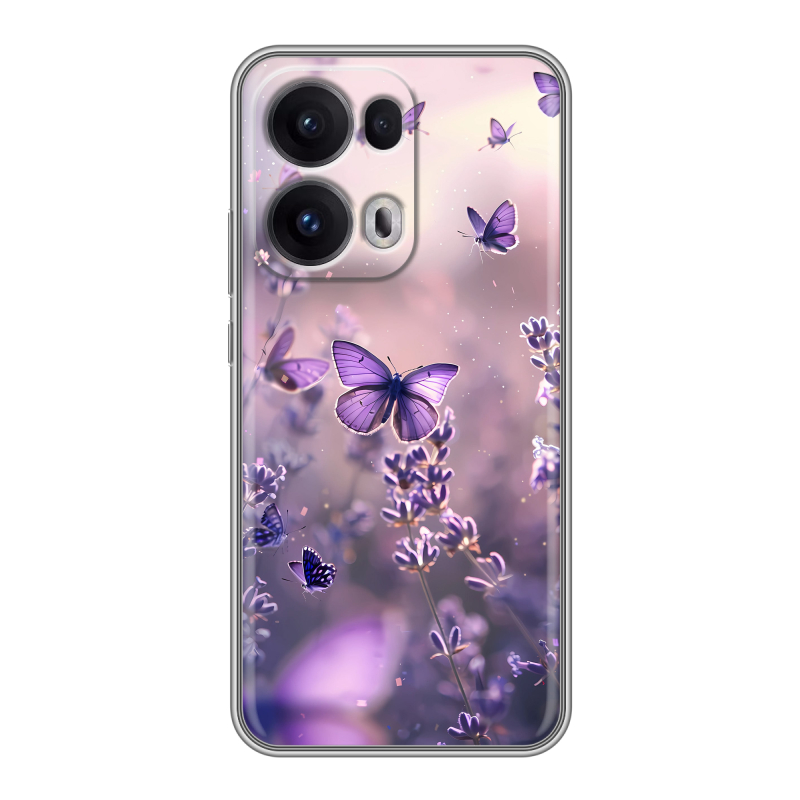 Силиконовый чехол на OPPO Reno13 Pro с принтом бабочки и лаванда Силиконовый чехол на OPPO Reno13 Pro с принтом бабочки и лаванда