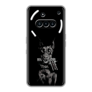 Силиконовый чехол на Nothing Phone (3a) с принтом Доберман и пистолет Силиконовый чехол на Nothing Phone (3a) с принтом Доберман и пистолет