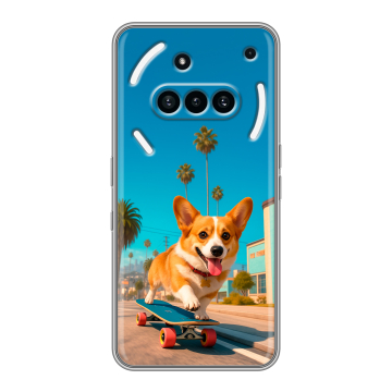 Силиконовый чехол на Nothing Phone (3a) с принтом Корги на скейте