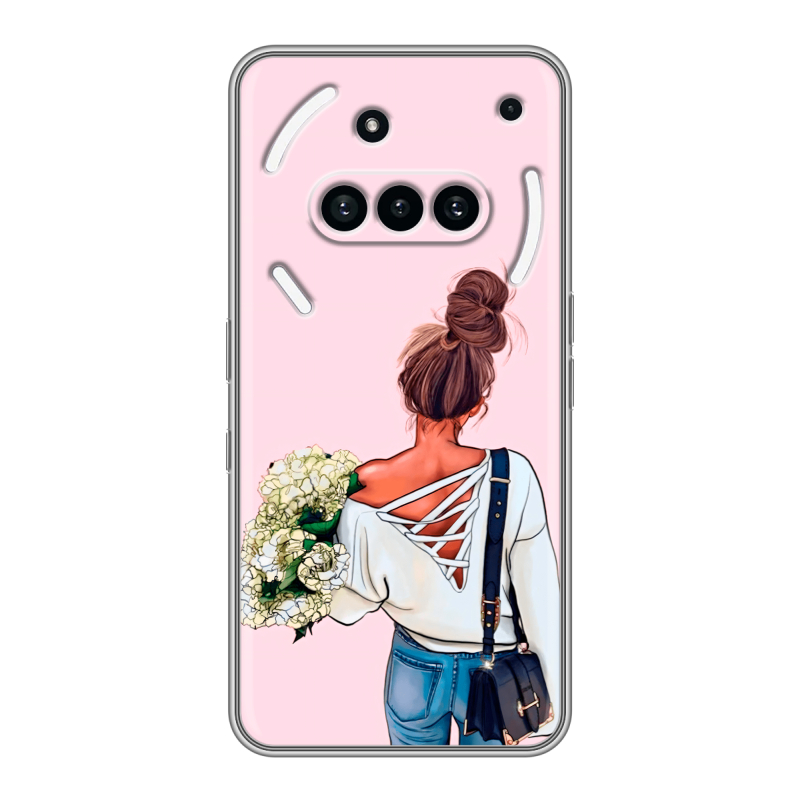 Силиконовый чехол на Nothing Phone (3a) с принтом Девушка и букет Силиконовый чехол на Nothing Phone (3a) с принтом Девушка и букет