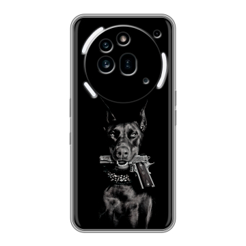 Силиконовый чехол на Nothing Phone (3a) Pro с принтом Доберман и пистолет Силиконовый чехол на Nothing Phone (3a) Pro с принтом Доберман и пистолет