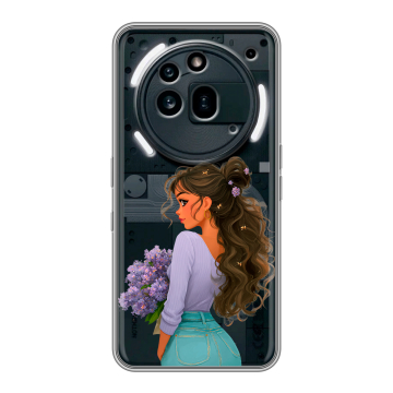 Силиконовый чехол на Nothing Phone (3a) Pro с принтом девушка цветы