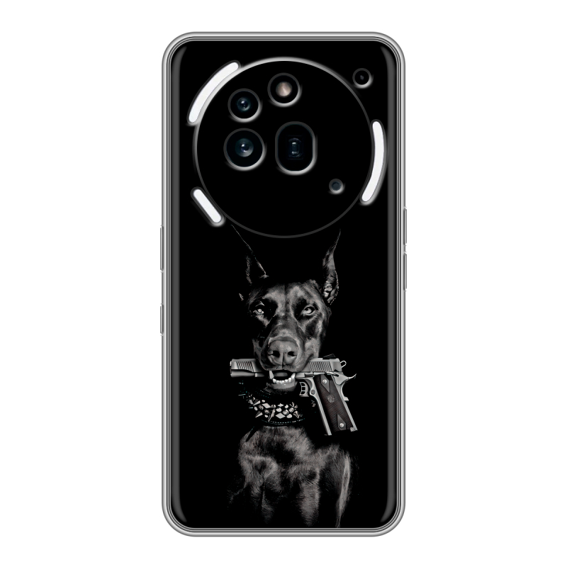 Силиконовый чехол на Nothing Phone (3a) Pro с принтом Доберман и пистолет Силиконовый чехол на Nothing Phone (3a) Pro с принтом Доберман и пистолет