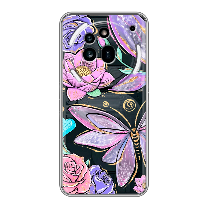 Силиконовый чехол на Nothing Phone (3a) Pro с принтом Бабочки и цветы Силиконовый чехол на Nothing Phone (3a) Pro с принтом Бабочки и цветы