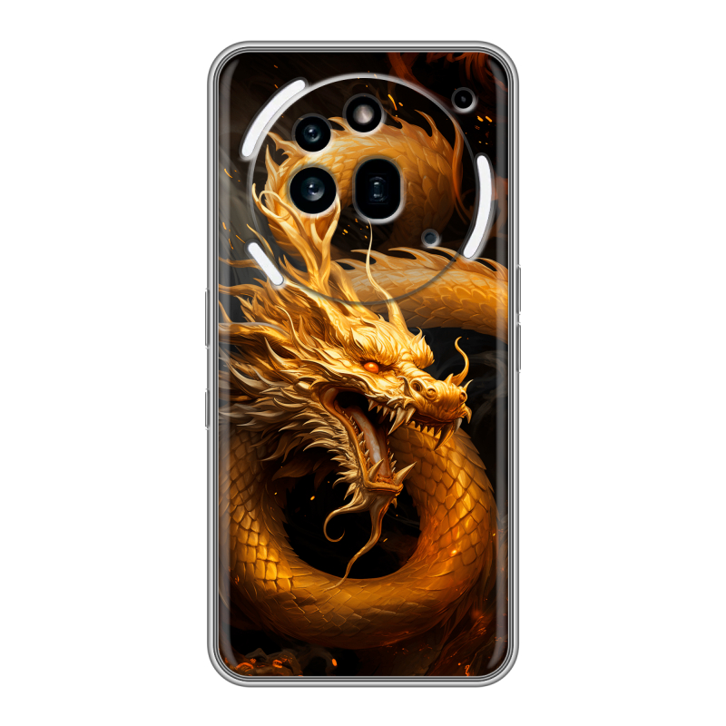 Силиконовый чехол на Nothing Phone (3a) Pro с принтом Золотой дракон Силиконовый чехол на Nothing Phone (3a) Pro с принтом Золотой дракон