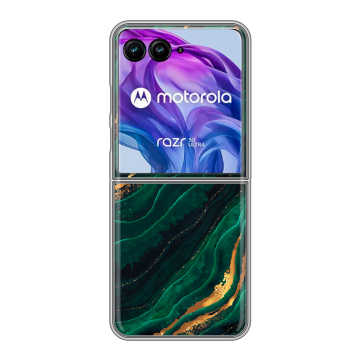 Пластиковый чехол на Motorola Razr 50 Ultra с принтом Мрамор зеленое золото