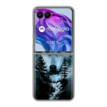 Пластиковый чехол на Motorola Razr 50 Ultra с принтом Лесной волк