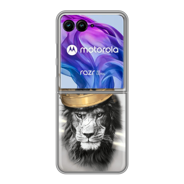 Пластиковый чехол на Motorola Razr 50 Ultra с принтом Лев с короной