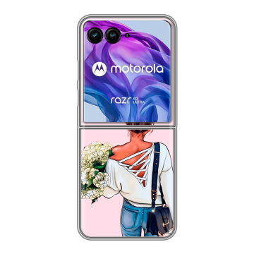 Пластиковый чехол на Motorola Razr 50 Ultra с принтом Девушка и букет