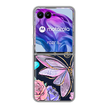 Пластиковый чехол на Motorola Razr 50 Ultra с принтом Бабочки и цветы