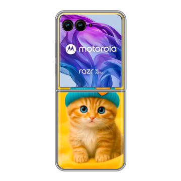 Пластиковый чехол на Motorola Razr 50 Ultra с принтом Котенок в шапке