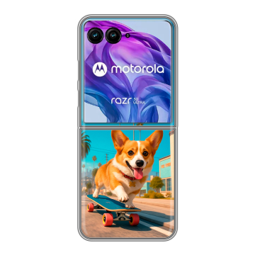 Пластиковый чехол на Motorola Razr 50 Ultra с принтом Корги на скейте