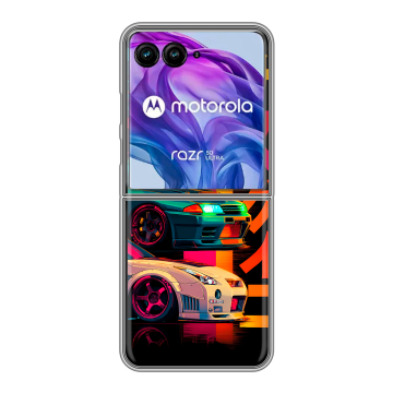 Пластиковый чехол на Motorola Razr 50 Ultra с принтом Гоночные машины