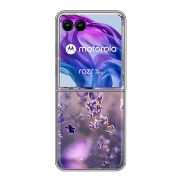 Пластиковый чехол на Motorola Razr 50 Ultra с принтом бабочки и лаванда