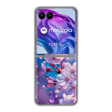 Пластиковый чехол на Motorola Razr 50 Ultra с принтом цветы бабочки