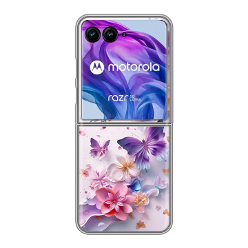 Пластиковый чехол на Motorola Razr 50 Ultra с принтом цветы бабочки