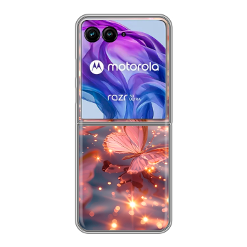 Пластиковый чехол на Motorola Razr 50 Ultra с принтом бабочки розовые