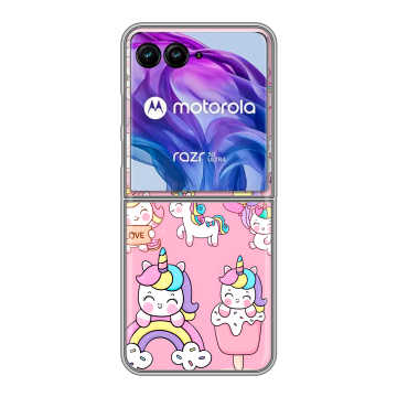 Пластиковый чехол на Motorola Razr 50 Ultra с принтом Единороги и радуга