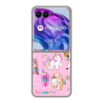 Пластиковый чехол на Motorola Razr 50 Ultra с принтом розовые единороги