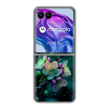 Пластиковый чехол на Motorola Razr 50 Ultra с принтом Цветы и мрамор