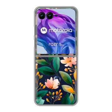 Пластиковый чехол на Motorola Razr 50 Ultra с принтом Цветы паттерн Пластиковый чехол на Motorola Razr 50 Ultra с принтом Цветы паттерн