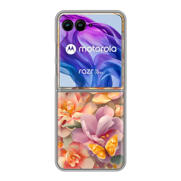Пластиковый чехол на Motorola Razr 50 Ultra с принтом Цветы и бабочки Пластиковый чехол на Motorola Razr 50 Ultra с принтом Цветы и бабочки