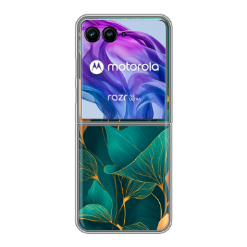 Пластиковый чехол на Motorola Razr 50 Ultra с принтом Листья и золото Пластиковый чехол на Motorola Razr 50 Ultra с принтом Листья и золото