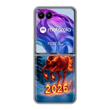 Пластиковый чехол на Motorola Razr 50 Ultra с принтом Новый год коня Пластиковый чехол на Motorola Razr 50 Ultra с принтом Новый год коня