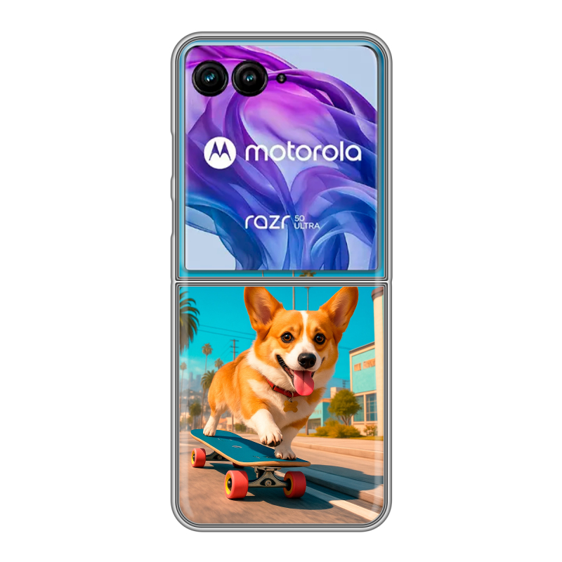 Пластиковый чехол на Motorola Razr 50 Ultra с принтом Корги на скейте Пластиковый чехол на Motorola Razr 50 Ultra с принтом Корги на скейте