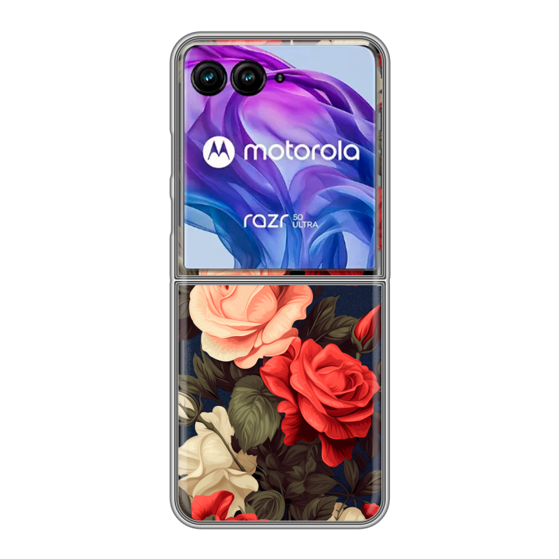 Пластиковый чехол на Motorola Razr 50 Ultra с принтом Розы Пластиковый чехол на Motorola Razr 50 Ultra с принтом Розы
