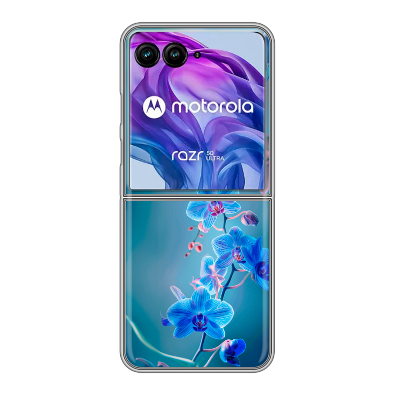 Пластиковый чехол на Motorola Razr 50 Ultra с принтом Голубые цветы Пластиковый чехол на Motorola Razr 50 Ultra с принтом Голубые цветы