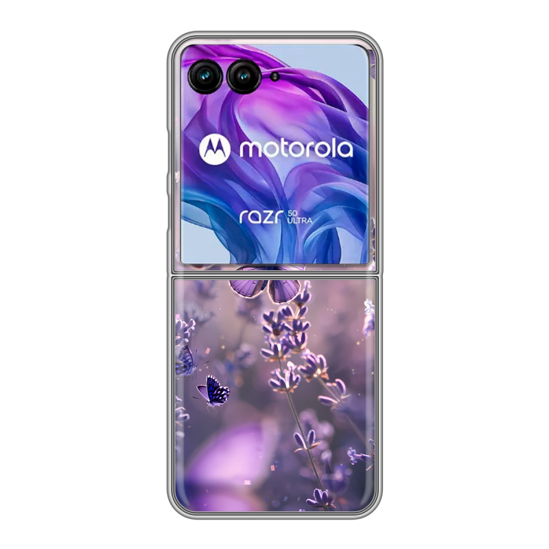 Пластиковый чехол на Motorola Razr 50 Ultra с принтом бабочки и лаванда Пластиковый чехол на Motorola Razr 50 Ultra с принтом бабочки и лаванда
