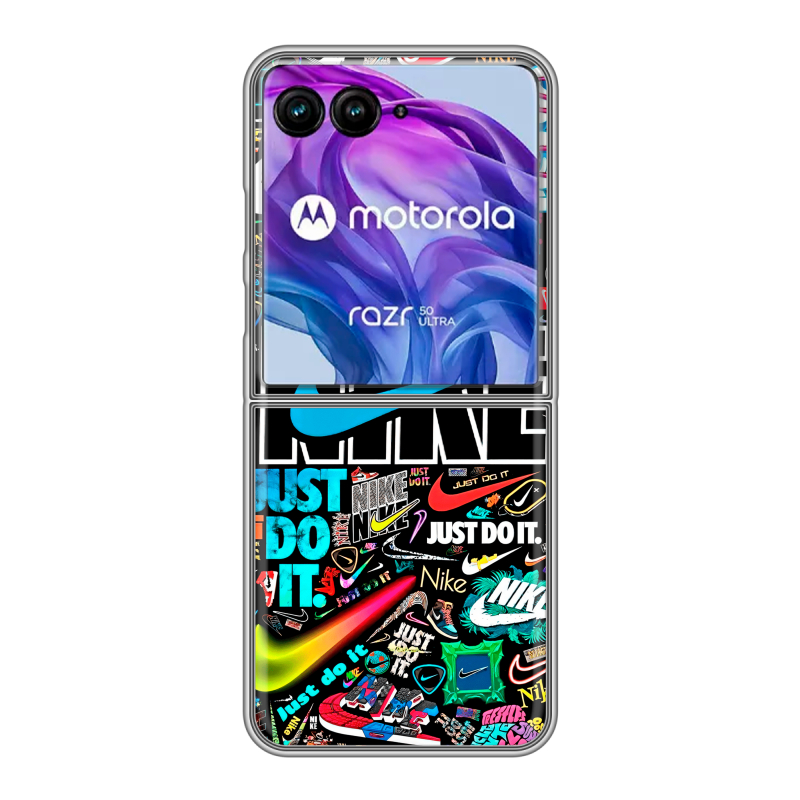 Пластиковый чехол на Motorola Razr 50 Ultra с принтом найк nike черный Пластиковый чехол на Motorola Razr 50 Ultra с принтом найк nike черный