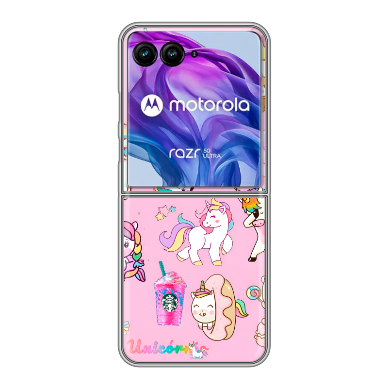 Пластиковый чехол на Motorola Razr 50 Ultra с принтом розовые единороги Пластиковый чехол на Motorola Razr 50 Ultra с принтом розовые единороги