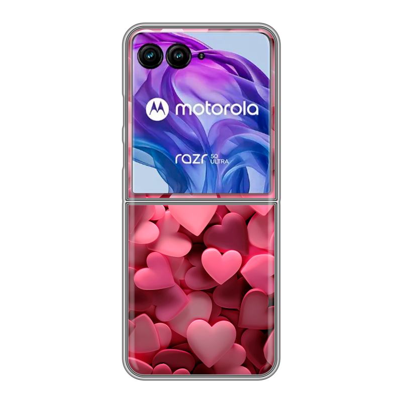 Пластиковый чехол на Motorola Razr 50 Ultra с принтом розовые сердечки Пластиковый чехол на Motorola Razr 50 Ultra с принтом розовые сердечки