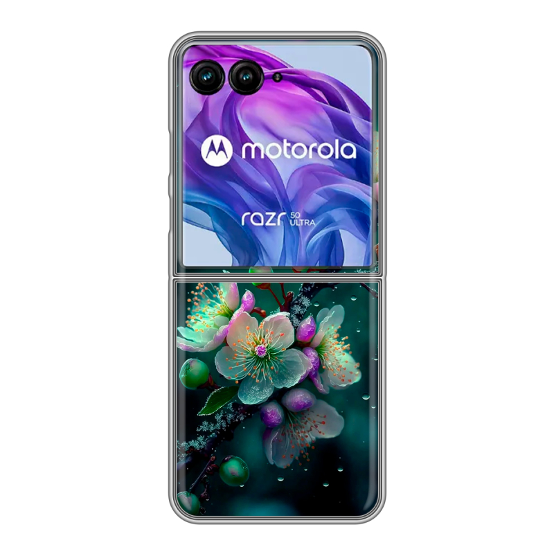 Пластиковый чехол на Motorola Razr 50 Ultra с принтом Цветы и мрамор Пластиковый чехол на Motorola Razr 50 Ultra с принтом Цветы и мрамор