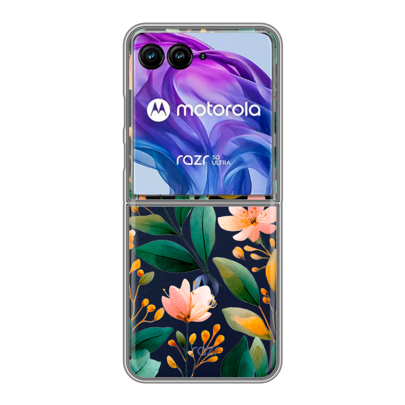 Пластиковый чехол на Motorola Razr 50 Ultra с принтом Цветы паттерн Пластиковый чехол на Motorola Razr 50 Ultra с принтом Цветы паттерн