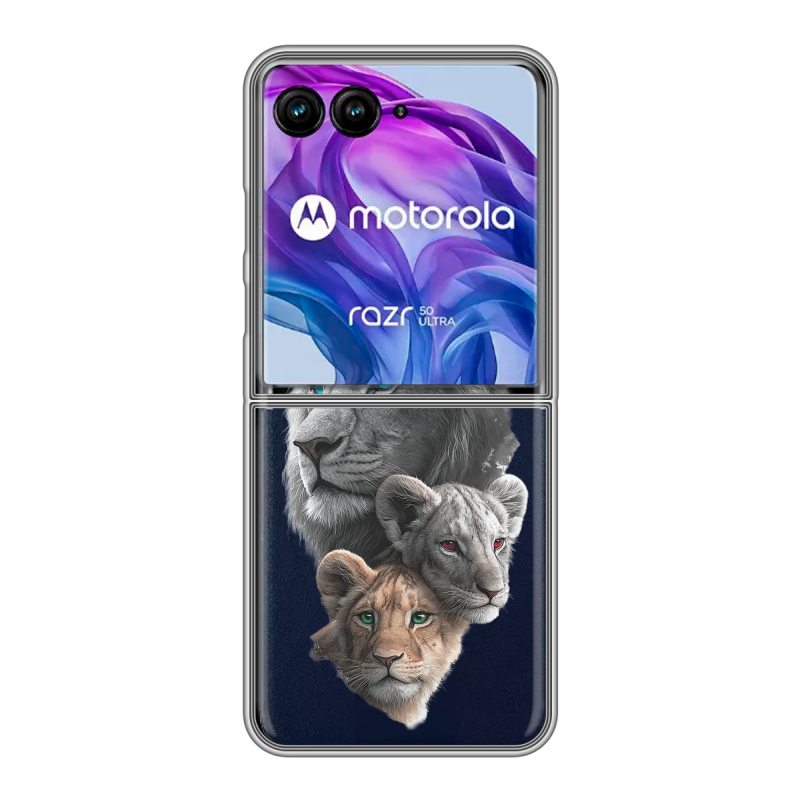 Пластиковый чехол на Motorola Razr 50 Ultra с принтом Львы Пластиковый чехол на Motorola Razr 50 Ultra с принтом Львы
