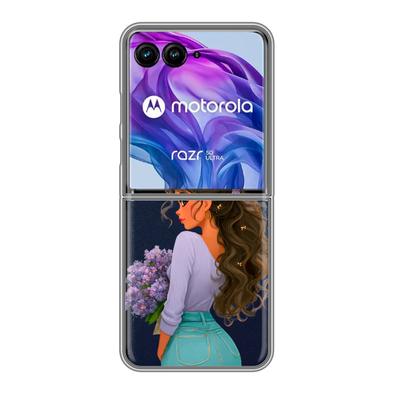 Пластиковый чехол на Motorola Razr 50 Ultra с принтом девушка цветы Пластиковый чехол на Motorola Razr 50 Ultra с принтом девушка цветы