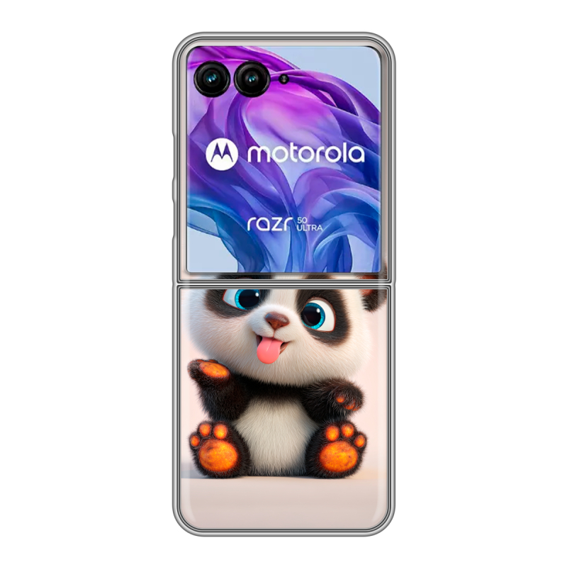 Пластиковый чехол на Motorola Razr 50 Ultra с принтом милая панда Пластиковый чехол на Motorola Razr 50 Ultra с принтом милая панда