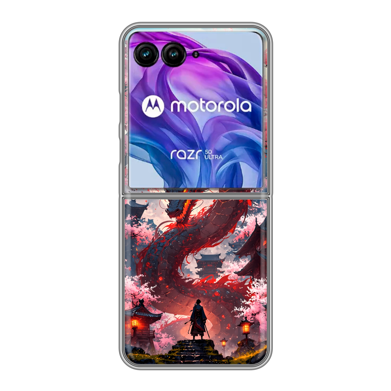 Пластиковый чехол на Motorola Razr 50 Ultra с принтом Дракон Японский Пластиковый чехол на Motorola Razr 50 Ultra с принтом Дракон Японский